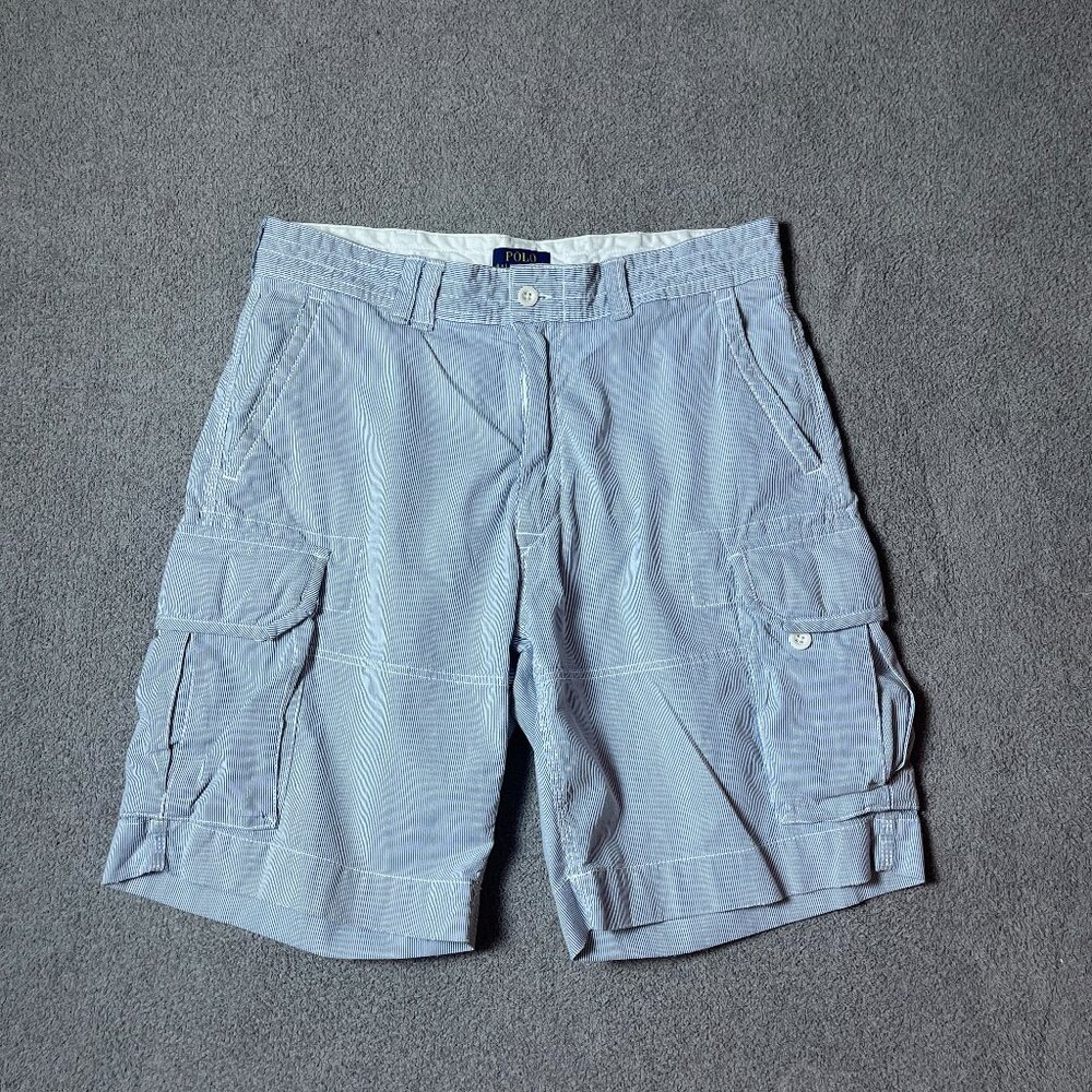 Polo Ralph Lauren Pinstripe Blue White Cargo Shorts 10” Inseam Men's 35